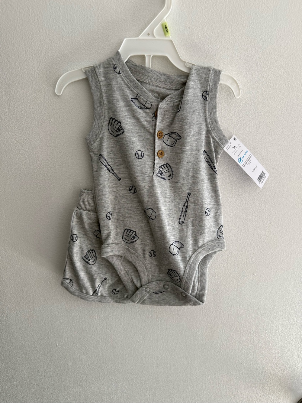 Carter's Grey Baseball Print Tank Bodysuit & Shorts Set